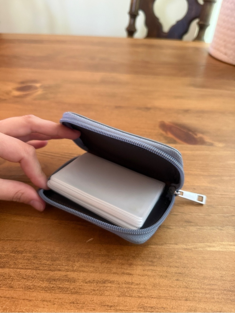 Compact Gray Leather Zip Card Wallet - Picture 3 of 10